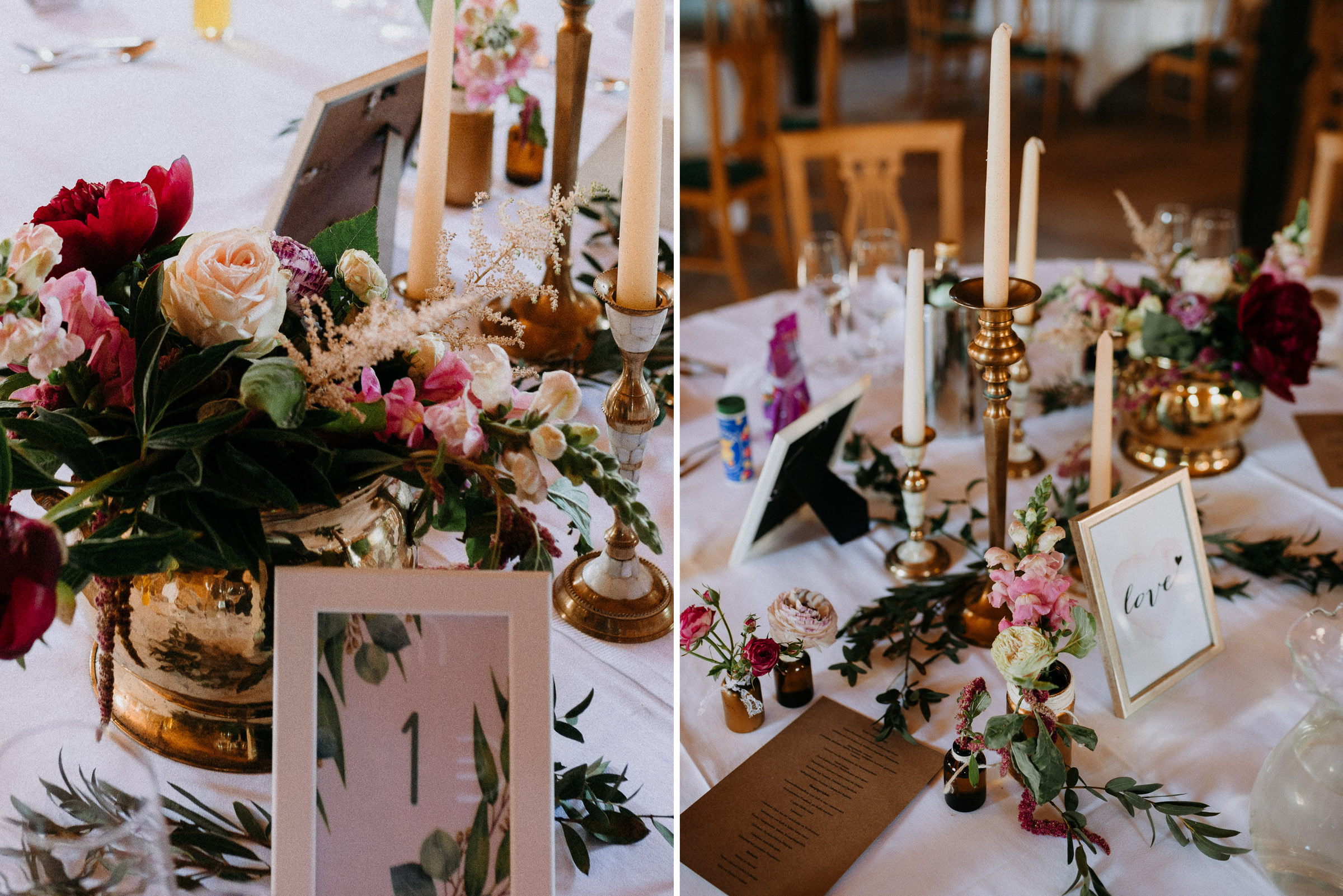 Deutsch-türkische Hochzeit: Tischdekoration mit üppigen Blumengestecken