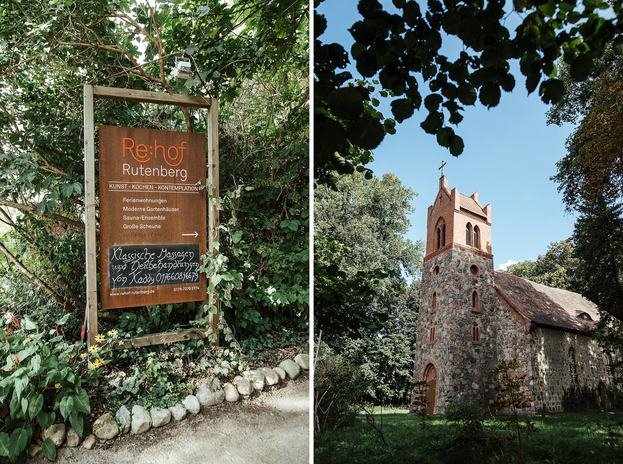 Landhochzeit: Eingang zum Hof und Dorfkirche
